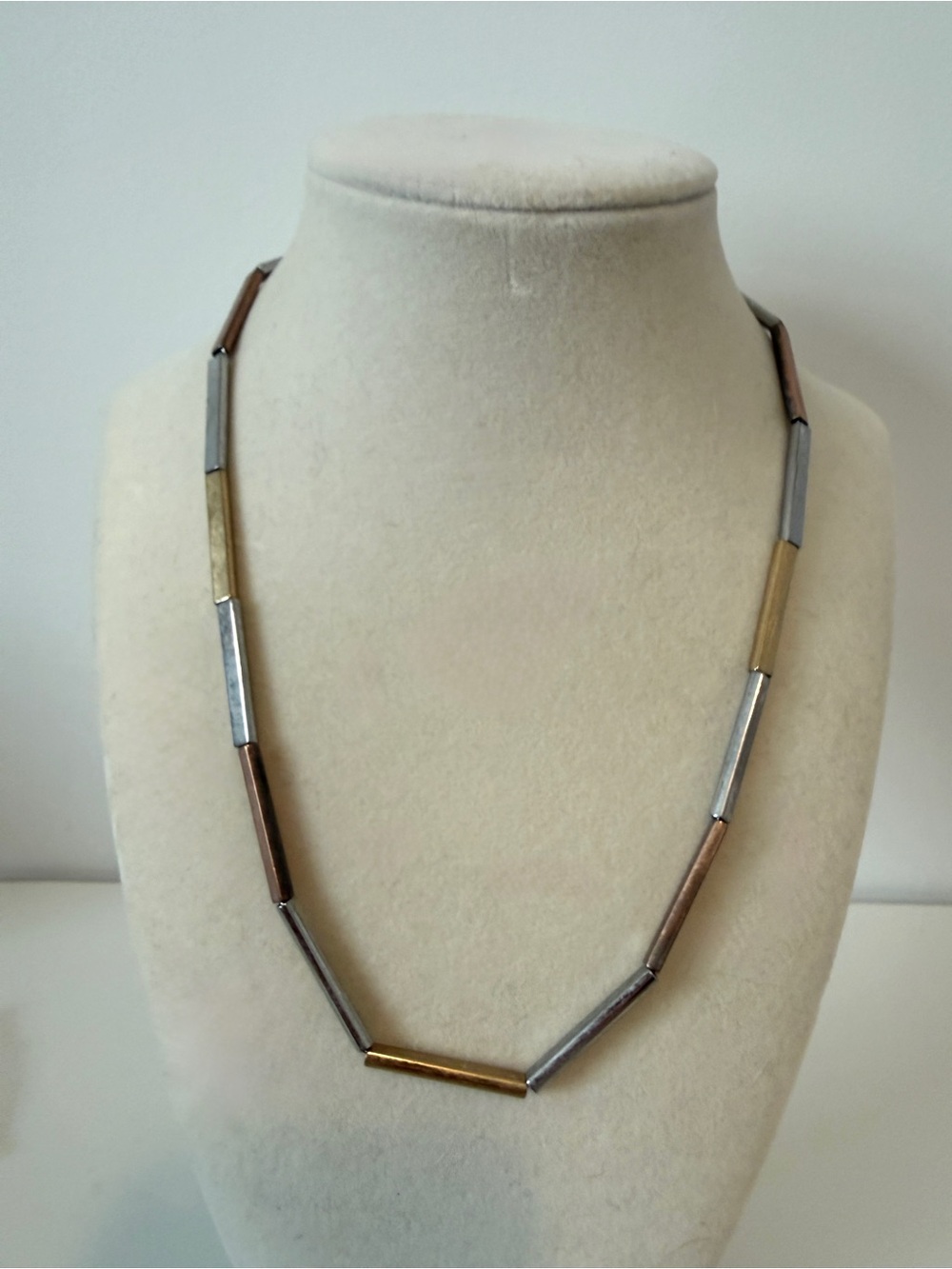 Tri-Tone Bar Tube Necklace - Women's Necklace in Gold, Silver, and Rose Gold